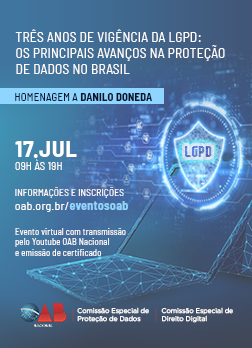 Arte do Evento: Três anos de vigência da LGPD: Os principais avanços na proteção de dados no Brasil - Homenagem a Danilo Doneda